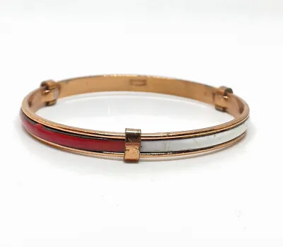 Vtg Copper Renior Matisse Porcelain White Red Bangle Bracelet 7” • $10