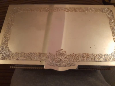 £9.99 • Buy Vintage Viners Of Sheffield  Silver Alpha Plate Cigarette Box Wooden Interior
