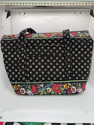 Vera Bradley Black Sunflower Print Quilted Bag/Purse/Tote/NWT/3 Pocket Villager • $44.95