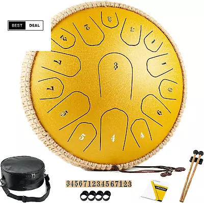 Steel Tongue Drum -13 Inches 15 Notes Tongue Drum Hand Pan Drum With Music Book • $86.87