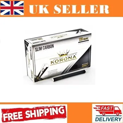 £6.99 • Buy 2400 X KORONA Crown SLIM CARBON Filter Tip BLACK TUBES Smoking Cigarette Tobacco