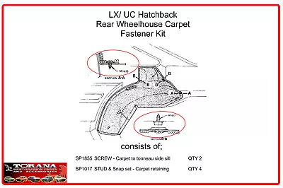 $19 • Buy Torana LX/ UC Hatchback Rear Wheelhouse Carpet Fastener Kit