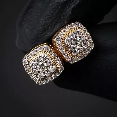 Real Moissanite 2Ct Round Cut Men's Cluster Stud Earrings14K Yellow Gold Plated • $119.99