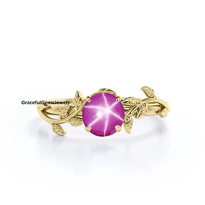 Lindy Star Leaf Ring Pink Lindy Star Ring Star Sapphire Ring 925 Silver. • $40