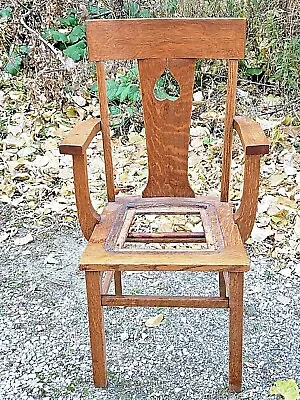 Mission Arts & Crafts Antique Oak Arm Chair With Heart Motif • $149.99