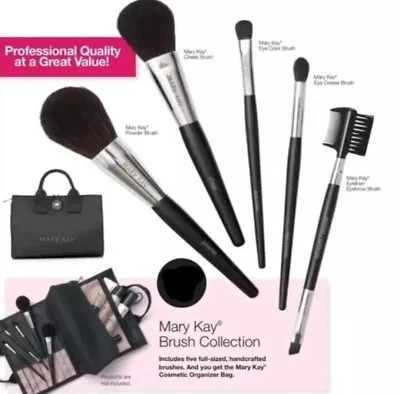Mary Kay Essential Brush Collection ~ 5 Full Size Brush Set  W/ Makeup Case NEW • $31