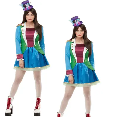 Mad Hatter Ladies Fancy Dress Costume Fairytale Wonderland Outfit Adults New • £17.99