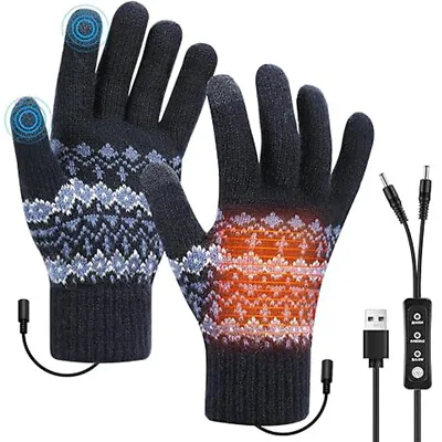 Knitted Winter Heated Gloves Motorcycle Bike Rechargeable Hand Warmer Windproof • $17