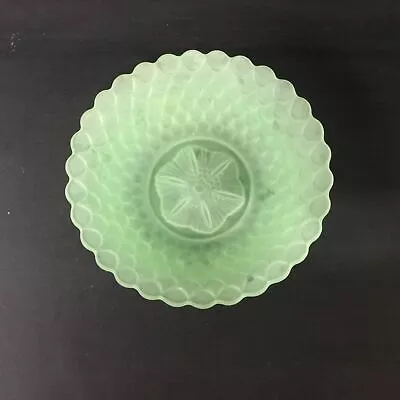 Uranium Art Deco Fish Scale Frosted Green Glass Plate (142) #316 • $12.50