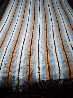 Vtg. HANDMADE AFGHAN BLANKET 80  X 45   Cottage GRANNY CORE DIAMOND PATTERN  • $9.56