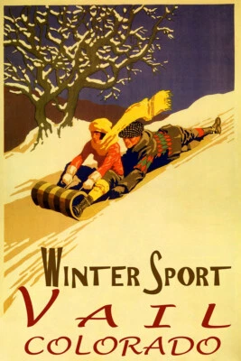 $21.06 • Buy Vail Colorado Winter Sport Snow Mountain Sledding Vintage Poster Repro FREE S/H