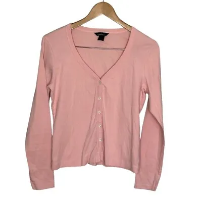 Moda International Pink Long Sleeve Knit Cardigan V-Neck Tee Size Large • $19