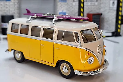 VW Volkswagen T1 Bus Camper Van With Surfboard 1962  1:24 Scale Model Supreme • $31.07