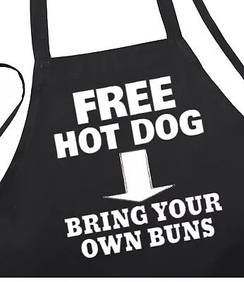 Free Hot Dog Funny BBQ Aprons For Men Extra Long Ties Black Apron Cooking Gift • $19.95