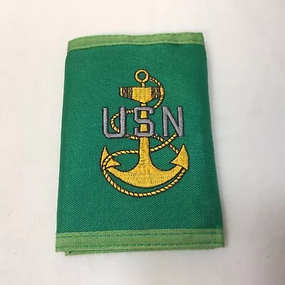 Vintage Trifold Wallet Hook Loop Wallet Green With US Navy Logo USN • $17.99