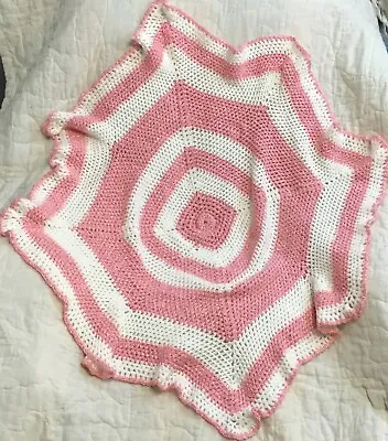 $14.99 • Buy Crochet Baby Star Afghan Soft Handmade Small Blanket Pink White Girl