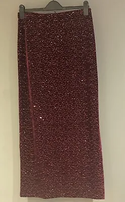 M&S Party Burgundy Wine Sequin Velvet Maxi Long Skirt Size 8 • £13.99