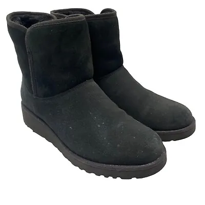 UGG Kristin Black Suede Leather Cozy Shearling Low Platform Ankle Boot Women 7.5 • $26.99