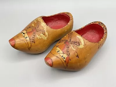 $17.99 • Buy Vtg Wooden Dutch Shoes Made In Holland Windmill Scenic Fence Hand Painted Pair