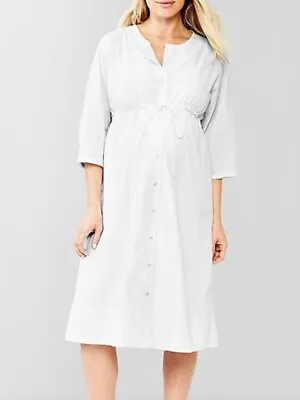 Gap Maternity Medium White Three-quarter Sleeve Seersucker Lined Shirt Dress NWT • $39.95