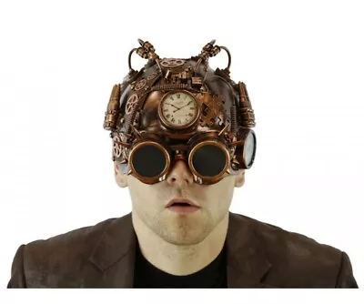 Copper Steampunk Helmet Style Adult Half Mask With Goggles Compass LED Lights-Up • $24.95