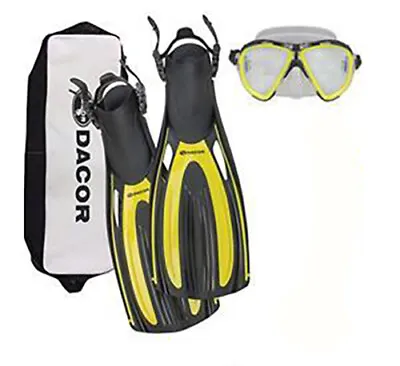 NEW $150 Dacor Mariner Scuba Swim Mask & Fins Combo Yellow  M L XL Mares • $13.99
