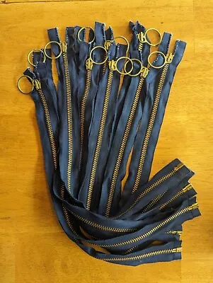 10 NEW Vintage 17.5   Metal Zippers SEPARATING Navy Blue Ring Pull • $18