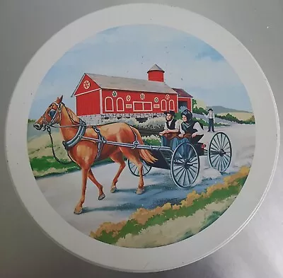 Vintage Pennsylvania  Dutch Amish Round Tin Barn Hex Signs Horse & Buggy Scenes • $17.99