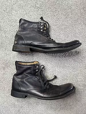 John Varvatos Collection Fleetwood Lace Up Black Leather Boots Moto Main Line 11 • $100