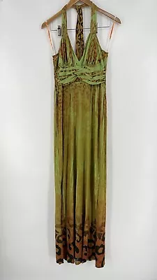 Snap Vintage 2000’s Halter Maxi Dress Like Green Cheetah M Read • $30