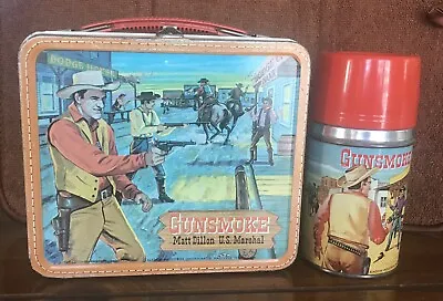 $500 • Buy 1959 Gunsmoke Lunchbox With Thermos And Extra Stopper By Aladdin
