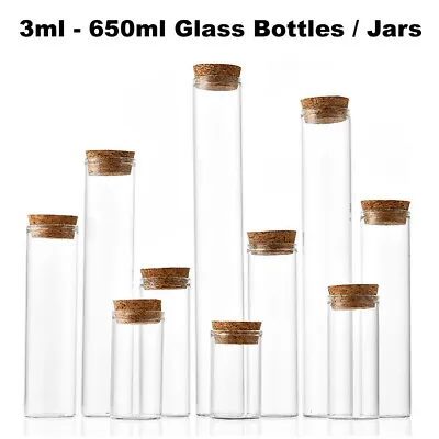 Wholesale 3ml-650ml Small Clear Glass Bottles Tiny Wide Opening Jars With Cork B • $4.66