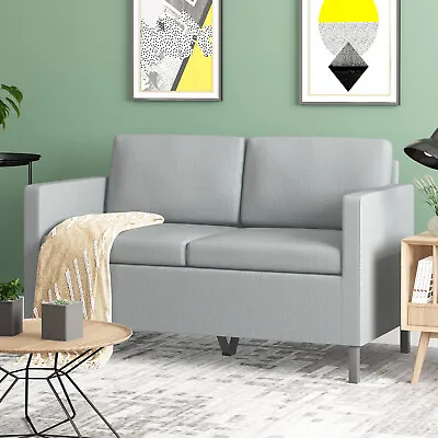 2 Seater Sofa Linen Modern Couch Chair W/Iron Legs For Small SpaceLight Grey • $269.90