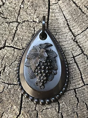 Victorian Mourning Vulcanite Teardrop Pendant GRAPES • $85