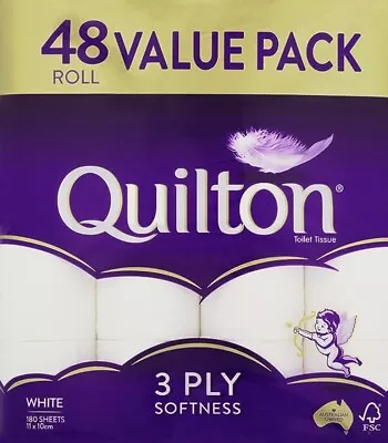 $29.95 • Buy 48x Quilton Toilet Paper Tissue Rolls 3-Ply 180 Sheets - Free Postage Best Price