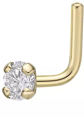 L Shape Nose Ring 2.5mm Round Natural Diamond 14K Yellow Gold 20 Gauge • $76.49