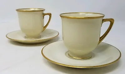 Pair Of Heinrich H & C Selb Bavaria Demitasse Cup & Saucers Gold And Ivory • $25