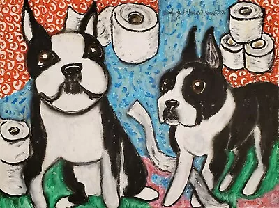 Boston Terrier Hoarding TP 8 X 10 Art Print Signed By Artist KSams Vintage Style • $19.20