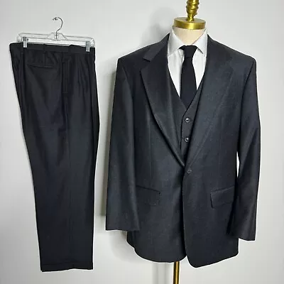 Bill Blass 3 Piece Suit Mens Solid Charcoal Gray 44R 36W Great Gatsby • $149.99