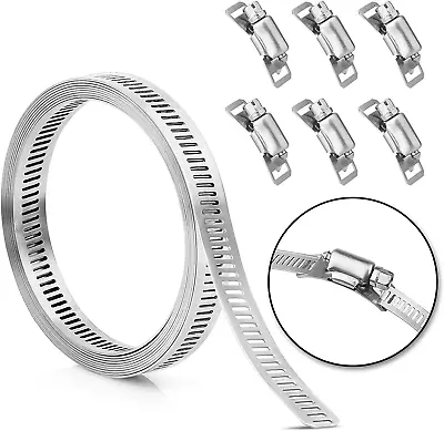 Hose Clamp Stainless Steel DIY 7.9 FT Metal Strapping With Holes + 6 Fasteners  • $15.28