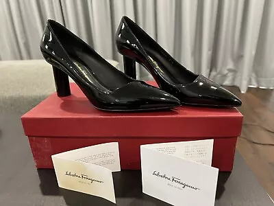 Black As-New Salvatore Ferragamo Womens Leather Shoes 7.5 Made In Italy • $950