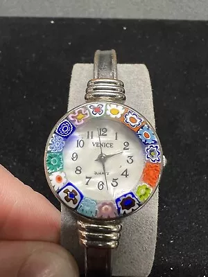 Glass Of Venice Murano Glass Watch Multicolor Millefiori Face Metal Bangle Brace • $29.99