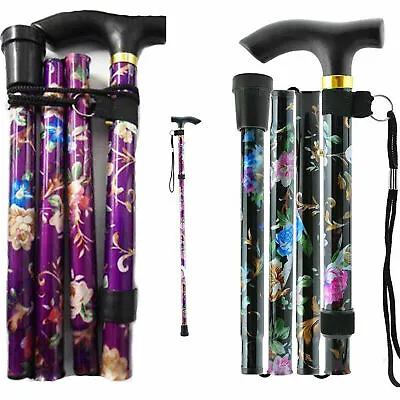 Walking Stick With Floral Adjustable Lightweight Aluminium Folding Walking Stick • £8.44