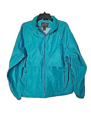 Eddie Bauer Green Full Zip Packable Hoodie Windbreaker Jacket Men's Size Large • $23.27