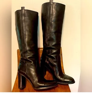 Michael Kors Black Leather Tall Boots 4 In. Heel Size 9 • $45