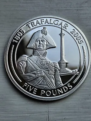 Solid Silver Proof Five Pound Coin Trafalgar Nelson`s Column / COA • £22.99