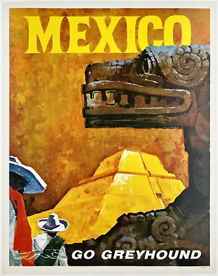  Original Vintage Mini Poster GO GREYHOUND MEXICO Travel Tourism Bus 11 X 14 OL • $199