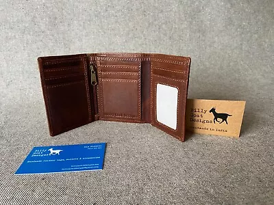 Leather Wallet Trifold Goat W3Z/ID/B Gift Box Zip Men's Billy Goat Designs • $25.44