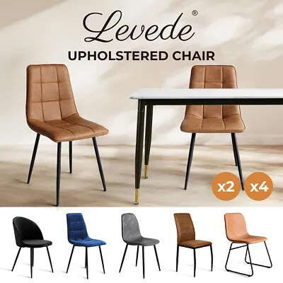 Levede Dining Chairs Lounge Accent Chair Kitchen Cafe PU Fabric Velvet Padded • $149.99