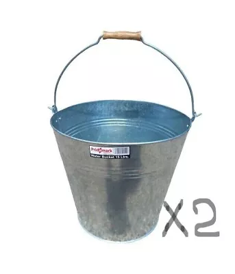 2 X 15LT  Metal Bucket Galvanised Garden Equestrian Household Water Feed Carrier • £15.99